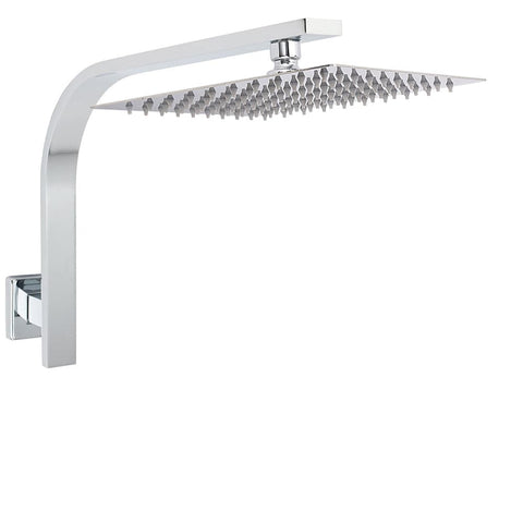 Darrahopens Furniture > Bathroom > Shower Heads & Screens WELS Chrome Square 10" Thin Rainfall Shower Head + Brass Gooseneck Wall Arm Set