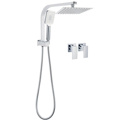 Darrahopens Furniture > Bathroom > Shower Heads & Screens WELS Chrome Square Dual Rain Shower 8" Head 3 Mode Handheld Diverter Wall Arm Twin Taps Set