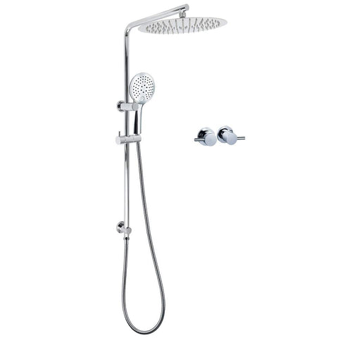 WELS Double Round Shower Head Handheld Sliding Rail Arm Chrome 12" Rainfall Twin Taps Set | darrahopens.com.au Premium AU Stock