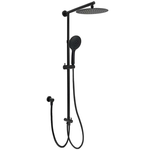 WELS Dual Black Round Shower Set 10" Rain Head 3 Mode Handheld Sliding Rail Diverter | darrahopens.com.au Premium AU Stock