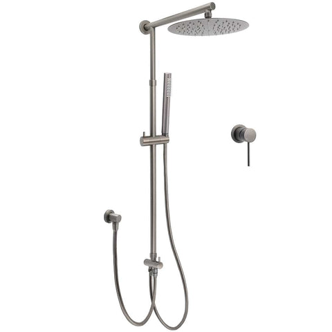 Darrahopens Furniture > Bathroom > Shower Heads & Screens WELS Gun Metal 2in1 Round Shower Set 10" Rain Head Metal Handheld Sliding Rail Small Face Mixer