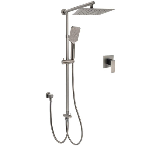 WELS Gun Metal 2in1 Shower Set Square 10" Rain Head Handheld Silde Rail Hot Cold Mixer | darrahopens.com.au Premium AU Stock