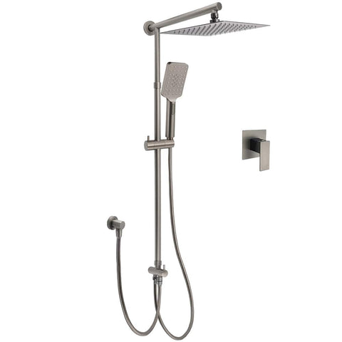 Darrahopens Furniture > Bathroom > Shower Heads & Screens WELS Gun Metal 2in1 Shower Set Square 12" Rain Head 3 Modes Handheld Silde Rail Hot Cold Mixer