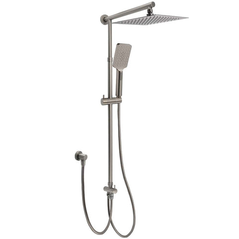 Darrahopens Furniture > Bathroom > Shower Heads & Screens WELS Gun Metal 2in1 Shower Set Square 12" Rainfall Head Handheld Adjustable Silde Rail Combo