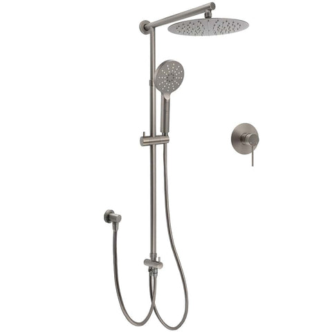 WELS Gun Metal Double Round Shower 10" Rain Head 3 Mode Handheld Sliding Rail Mixer Valve Set | darrahopens.com.au Premium AU Stock
