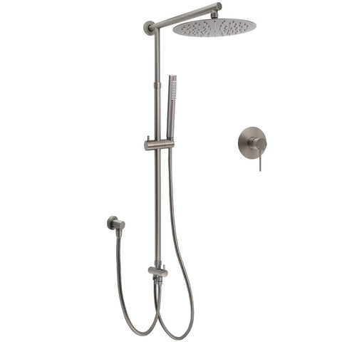 Darrahopens Furniture > Bathroom > Shower Heads & Screens WELS Gun Metal Double Round Shower 10" Rain Head Metal Handheld Sliding Rail Mixer Valve Set