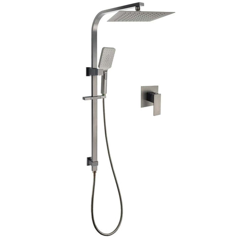 WELS Gun Metal Double Square Shower Head Set 10" Rain Handheld Sliding Rail Diverter Wall Mixer | darrahopens.com.au Premium AU Stock