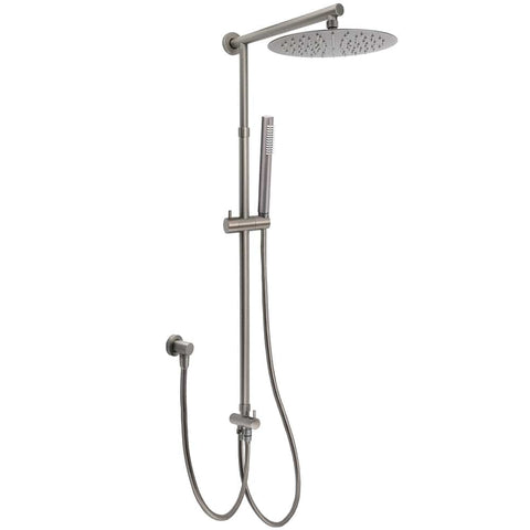 Darrahopens Furniture > Bathroom > Shower Heads & Screens WELS Gun Metal Dual Round Shower 10" Rain Head Stainless Steel Handheld Sliding Rail Diverter Set