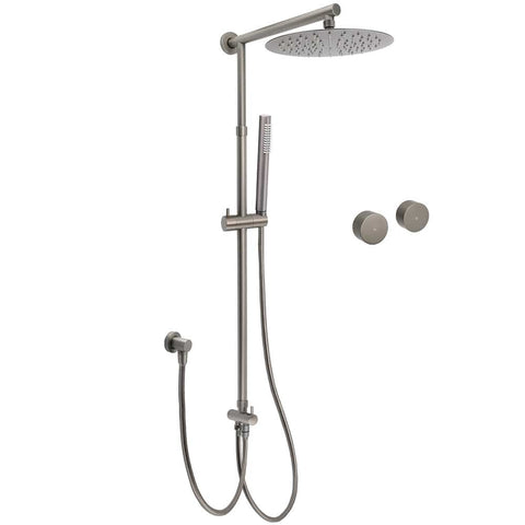 Darrahopens Furniture > Bathroom > Shower Heads & Screens WELS Gun Metal Dual Round Shower Head 10" Rain Head Stainless Steel Handheld Sliding Rail Diverter Set