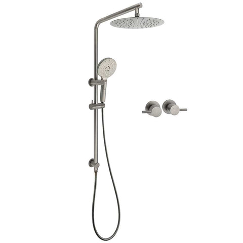 Darrahopens Furniture > Bathroom > Shower Heads & Screens WELS Gun Metal Round 10" 2in1 Shower Head 3 Modes Handheld Slide Rail Arm Twin Taps