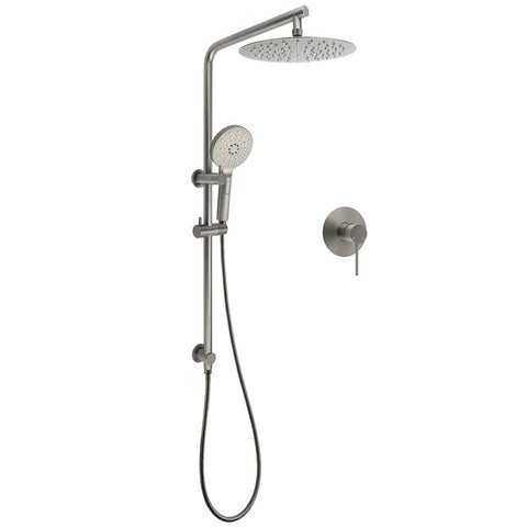 WELS Gun Metal Round 10" Twin Shower Head 3 Modes Handheld Slide Rail Diverter Mixer | darrahopens.com.au Premium AU Stock