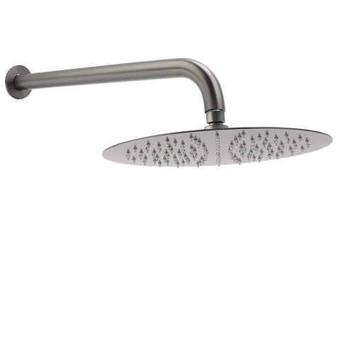 WELS Gun Metal Round 12" Rain Shower Head 400mm Straight Wall Mounted Arm Bath Set | darrahopens.com.au Premium AU Stock