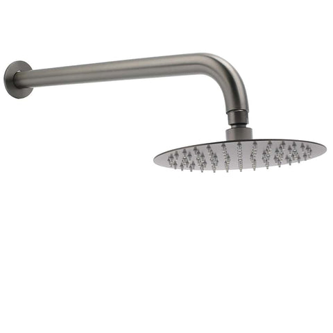 WELS Gun Metal Round 8" Rain Shower Head 400mm Straight Wall Mounted Arm Bath Set | darrahopens.com.au Premium AU Stock