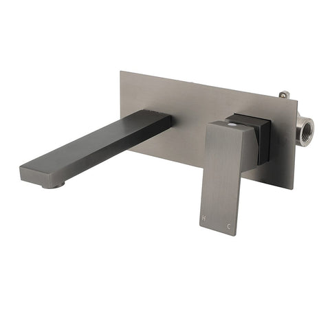 Darrahopens Furniture > Bathroom > Shower Heads & Screens WELS Gun Metal Square Wall Mount Basin Mixer Laundry Vanity Tap Spout Faucet Set