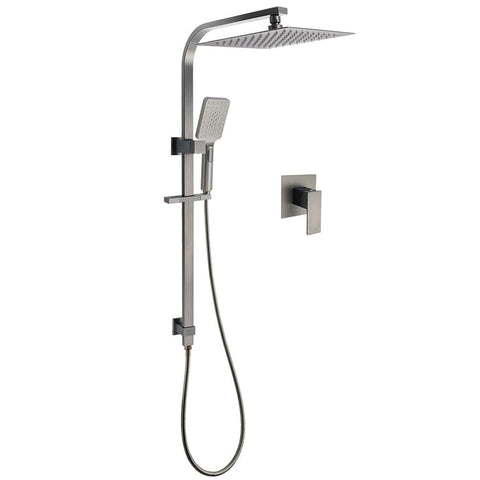 WELS Gun Metal Twin Shower Head Square Set 12" Rain Handheld Sliding Rail Diverter Wall Mixer | darrahopens.com.au Premium AU Stock