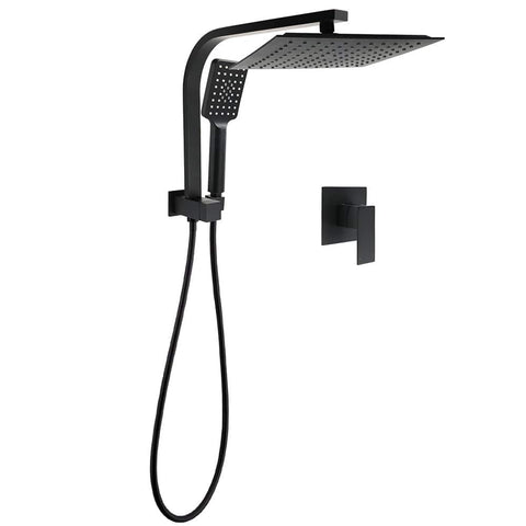 Darrahopens Furniture > Bathroom > Shower Heads & Screens WELS Matt Black 10" Rain Shower Head 3 Mode Handheld Gooseneck Arm Diverter 2in1 Set Mixer