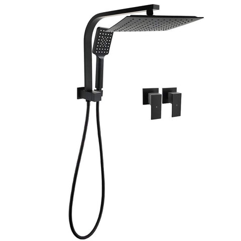 Darrahopens Furniture > Bathroom > Shower Heads & Screens WELS Matt Black 10" Rain Shower Head 3 Mode Handheld Gooseneck Arm Diverter 2in1 Set Taps