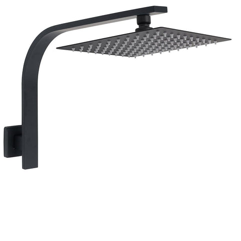 Darrahopens Furniture > Bathroom > Shower Heads & Screens WELS Matt Black 10" Square Thin Rain Shower Head Brass Gooseneck Wall Arm Set