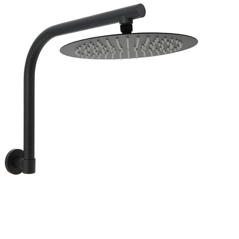 Darrahopens Furniture > Bathroom > Shower Heads & Screens WELS Matt Black 10" SUS Round Rain Shower Head & Gooseneck Swivel Wall Arm Set