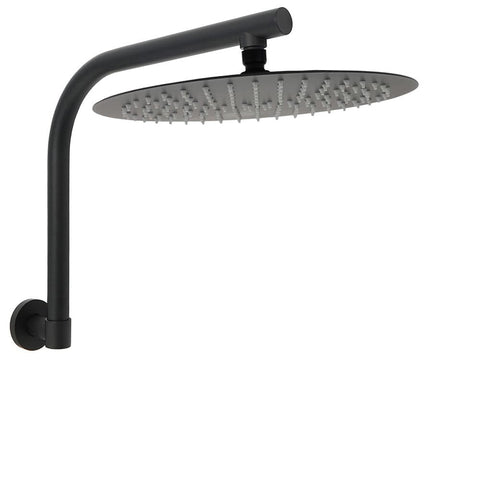Darrahopens Furniture > Bathroom > Shower Heads & Screens WELS Matt Black 12" Large Round Rain Shower Head & Gooseneck Swivel Wall Arm Set