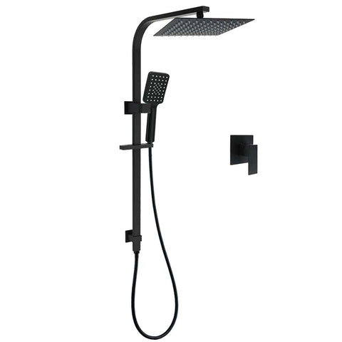 Darrahopens Furniture > Bathroom > Shower Heads & Screens WELS Matt Black 2in1 Shower Set 10" Square Rain Head Handheld Silde Rail Arm Mixer Valve