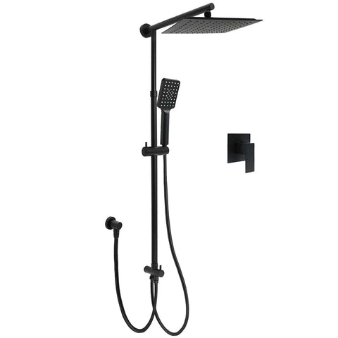 Darrahopens Furniture > Bathroom > Shower Heads & Screens WELS Matt Black 2in1 Square 10" Rain Shower Head 3 Mode Handheld Adjustable Rail Set + Mixer