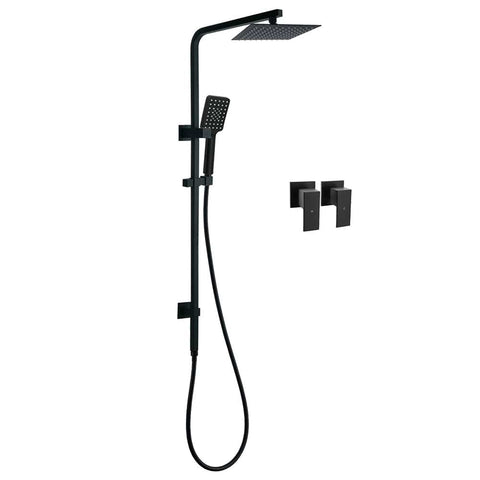 Darrahopens Furniture > Bathroom > Shower Heads & Screens WELS Matt Black 8" Rainfall Shower Head 3 Modes Handheld Wall Rail Arm 2in1 Taps Set