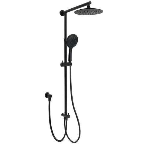 Darrahopens Furniture > Bathroom > Shower Heads & Screens WELS Matt Black 9" Round Rain Shower Head Handheld Adjustable Rail Arm Elbow 2in1 Set