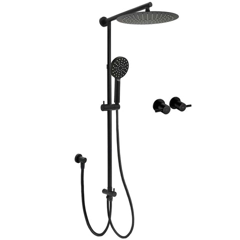 Darrahopens Furniture > Bathroom > Shower Heads & Screens WELS Matt Black Dual 12" Round Shower Head Set Handheld Rail Wall Arm Elbow Inlet Twin Taps