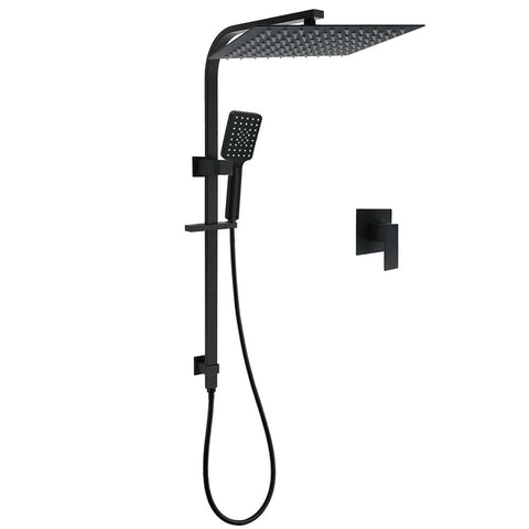 Darrahopens Furniture > Bathroom > Shower Heads & Screens WELS Matt Black Dual Shower Set Large 16" Rainfall Head 3 Modes Handheld Silding Rail Combo Mixer