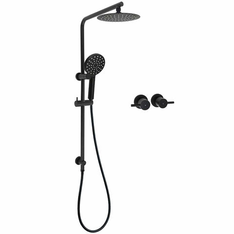 Darrahopens Furniture > Bathroom > Shower Heads & Screens WELS Matt Black Round 2in1 8" Shower Head Sliding Rail Arm 3 Modes Handheld Twin Taps