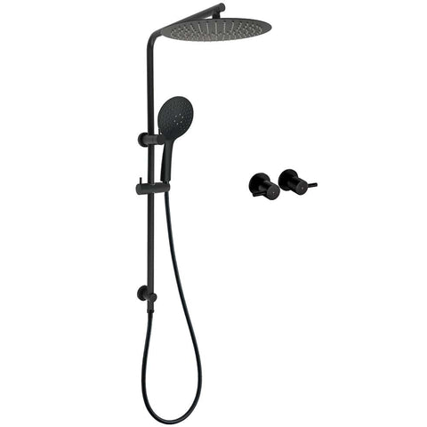 Darrahopens Furniture > Bathroom > Shower Heads & Screens WELS Matt Black Shower Set 12" Large Rain Head Handheld Sliding Rail Arm Round Taps