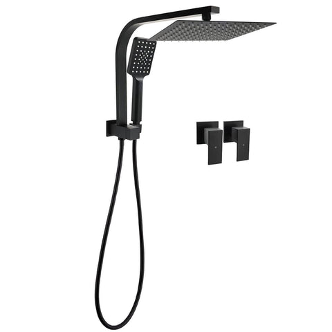 Darrahopens Furniture > Bathroom > Shower Heads & Screens WELS Matt Black Square 10" Shower Head 3 Modes Handheld Gooseneck Arm Twin Taps Set