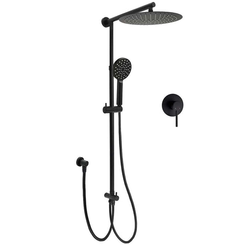 Darrahopens Furniture > Bathroom > Shower Heads & Screens WELS Matt Black Twin Round 12" Shower Head Set Handheld Flexible Rail Wall Arm Mixer