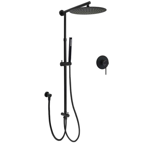 Darrahopens Furniture > Bathroom > Shower Heads & Screens WELS Matt Black Twin Round 12" Shower Head Set Metal Handheld Flexible Rail Wall Arm Mixer