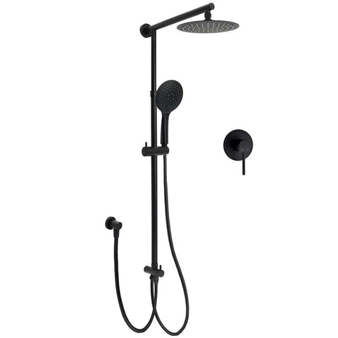 WELS Matt Black Twin Shower 8" Round Head Set Sliding Rail 3 Mode Handheld Rose + Mixer | darrahopens.com.au Premium AU Stock