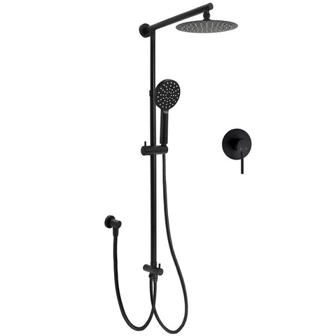 Darrahopens Furniture > Bathroom > Shower Heads & Screens WELS Matt Black Twin Shower 8" Round Rain Head Set Sliding Rail 3 Mode Handheld + Mixer