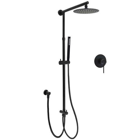 Darrahopens Furniture > Bathroom > Shower Heads & Screens WELS Matt Black Twin Shower 8" Round Rain Head Set Sliding Rail Single Mode Handheld + Mixer