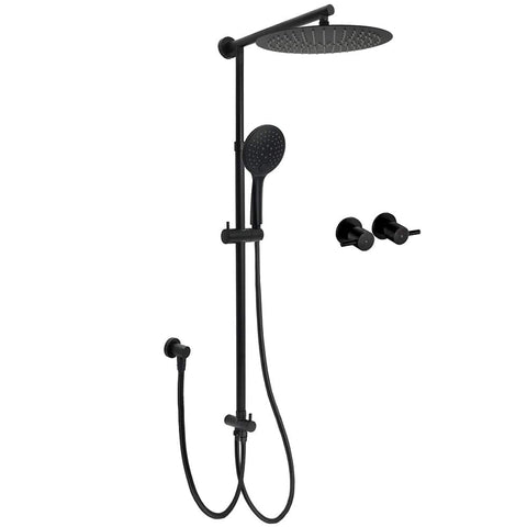 WELS Matte Black 12" 2in1 Round Shower Head Set Handheld Diverter Rail Wall Arm Twin Taps | darrahopens.com.au Premium AU Stock