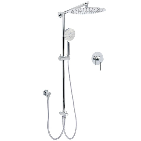 Darrahopens Furniture > Bathroom > Shower Heads & Screens WELS Round 12" Rain Dual Shower Head 3 Modes Handheld Wall Rail Chrome Mixer Valve Set