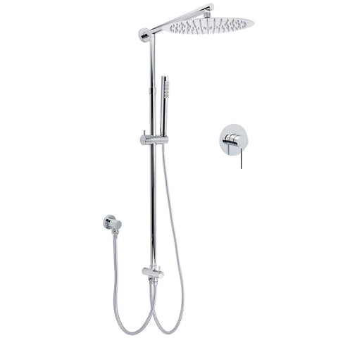 Darrahopens Furniture > Bathroom > Shower Heads & Screens WELS Round 12" Rain Twin Shower Head Stainless Steel Handheld Wall Rail Chrome Mixer Valve Set