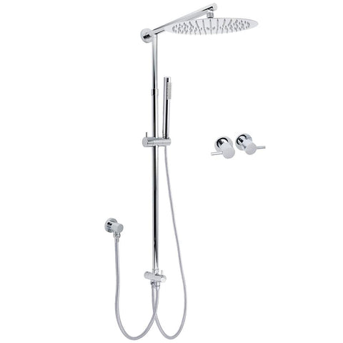 Darrahopens Furniture > Bathroom > Shower Heads & Screens WELS Round Large 12" Rain 2in1 Shower Head Stainless Steel Handheld Wall Rail Brass Twin Taps Set