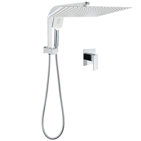 Darrahopens Furniture > Bathroom > Shower Heads & Screens WELS Square Chrome 16" Large Shower Head 3 Mode Handheld Diverter Wall Arm 2in1 Set + Mixer