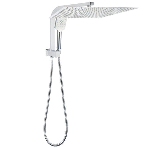Darrahopens Furniture > Bathroom > Shower Heads & Screens WELS Square Twin Shower Head Chrome 16" Large 3 Mode Handheld Diverter Wall Arm Set