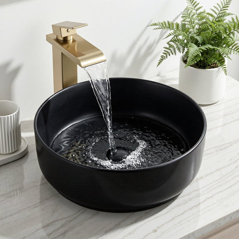 Darrahopens Furniture > Bathroom > Sinks Cefito Bathroom Basin Ceramic Vanity Sink Vessel Bowl Wash Matte Black Round Countertop