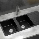 Darrahopens Furniture > Bathroom > Sinks Cefito Kitchen Sink 116x50cm Granite Stone Sink Double Bowl Black