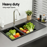 Darrahopens Furniture > Bathroom > Sinks Cefito Kitchen Sink 116x50cm Granite Stone Sink Double Bowl Black