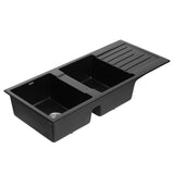 Darrahopens Furniture > Bathroom > Sinks Cefito Kitchen Sink 116x50cm Granite Stone Sink Double Bowl Black