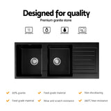 Darrahopens Furniture > Bathroom > Sinks Cefito Kitchen Sink 116x50cm Granite Stone Sink Double Bowl Black