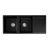 Darrahopens Furniture > Bathroom > Sinks Cefito Kitchen Sink 116x50cm Granite Stone Sink Double Bowl Black